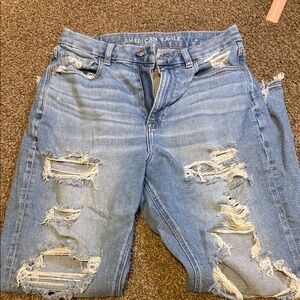 American Eagle Outfitters Women's Light Blue Ripped Boyfriend Jeans